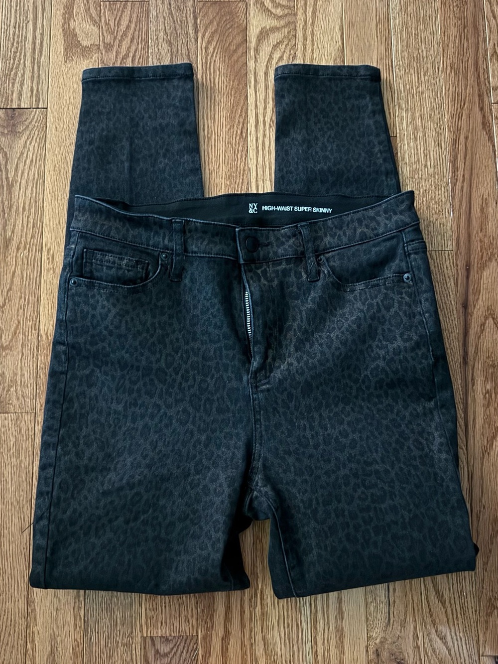 New York & Company Black Leopard Print High-Waist Super Skinny Jeans